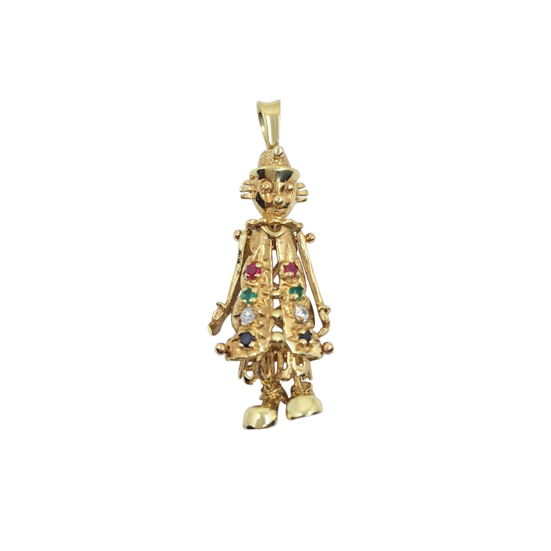 9ct Yellow Gold Cubic Zirconia Clown Pendant