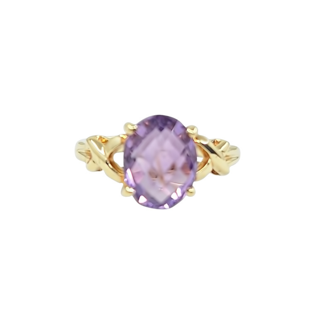 9ct Yellow Gold Amethyst Solitaire Ring