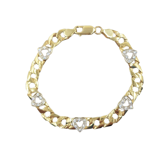 9ct Yellow Gold Cubic Zirconia Heart Bracelet