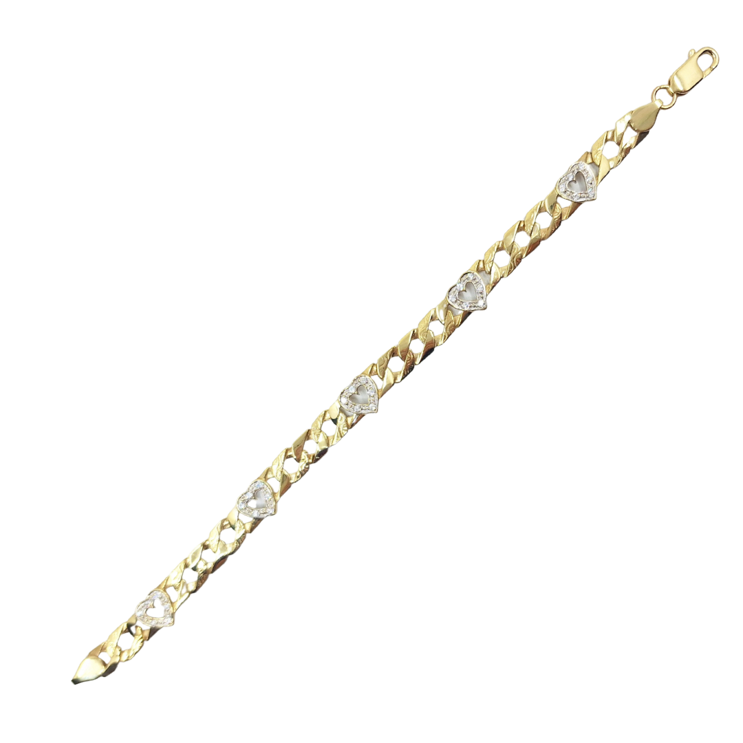 9ct Yellow Gold Cubic Zirconia Heart Bracelet