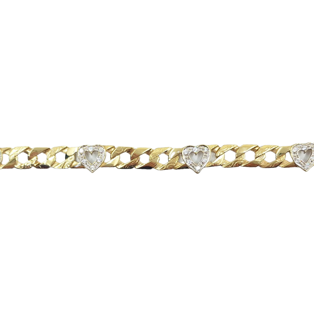 9ct Yellow Gold Cubic Zirconia Heart Bracelet