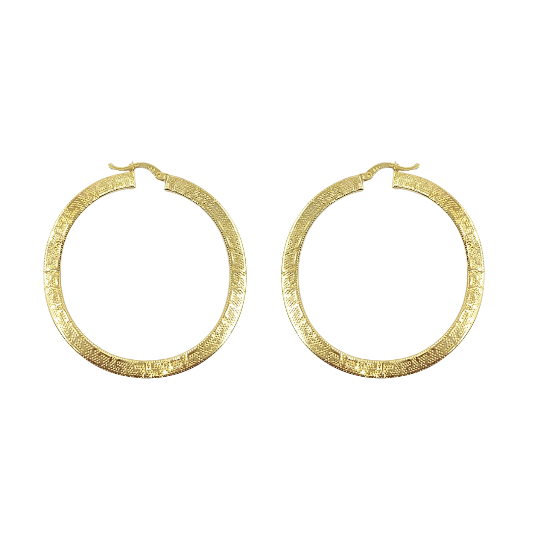 14ct Yellow Gold Greek Key Wave Hoop Earrings