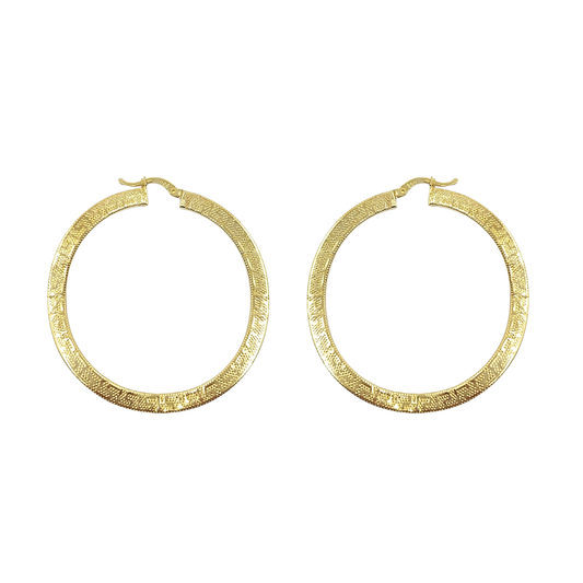 14ct Yellow Gold Greek Key Wave Hoop Earrings