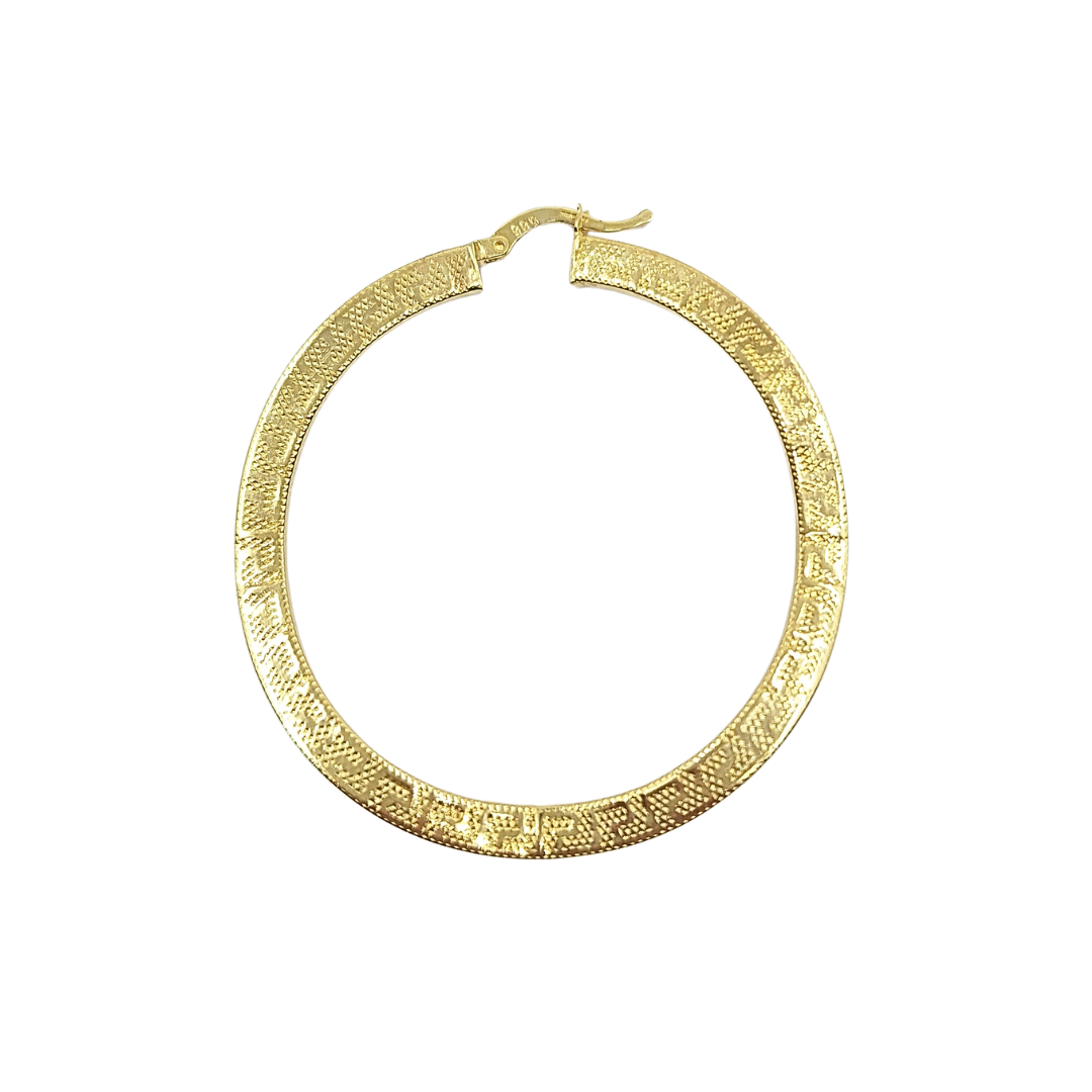 14ct Yellow Gold Greek Key Wave Hoop Earrings