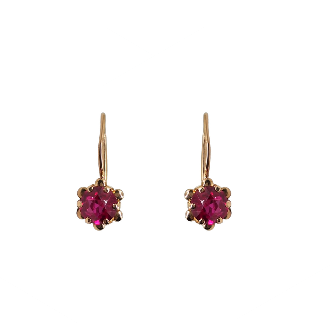 14ct Yellow Gold Red Cubic Zirconia Drop Earrings