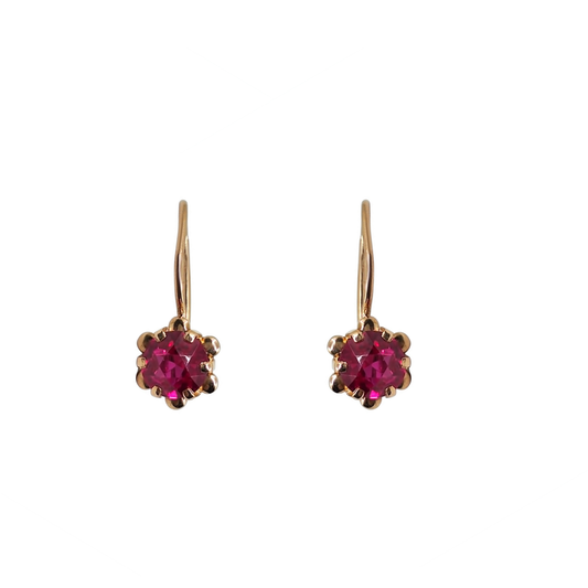 14ct Yellow Gold Red Cubic Zirconia Drop Earrings