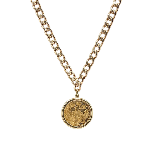 9ct Yellow Gold Austrian 1 Ducat Coin Pendant 21"