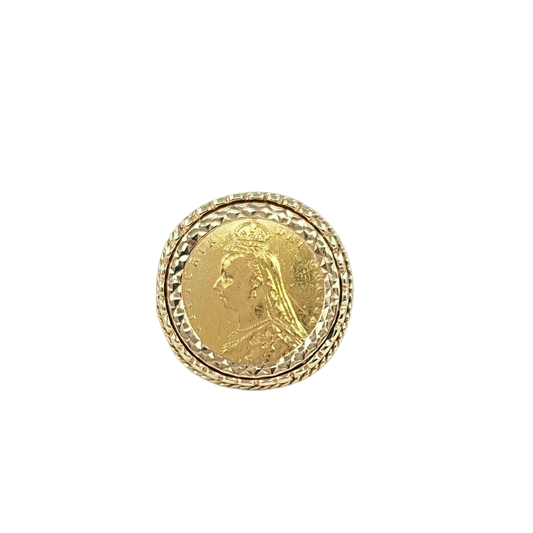 9ct Yellow Gold Half Sovereign Ring 1890