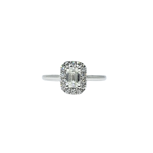 Platinum Emerald Cut Diamond Halo 0.75ct