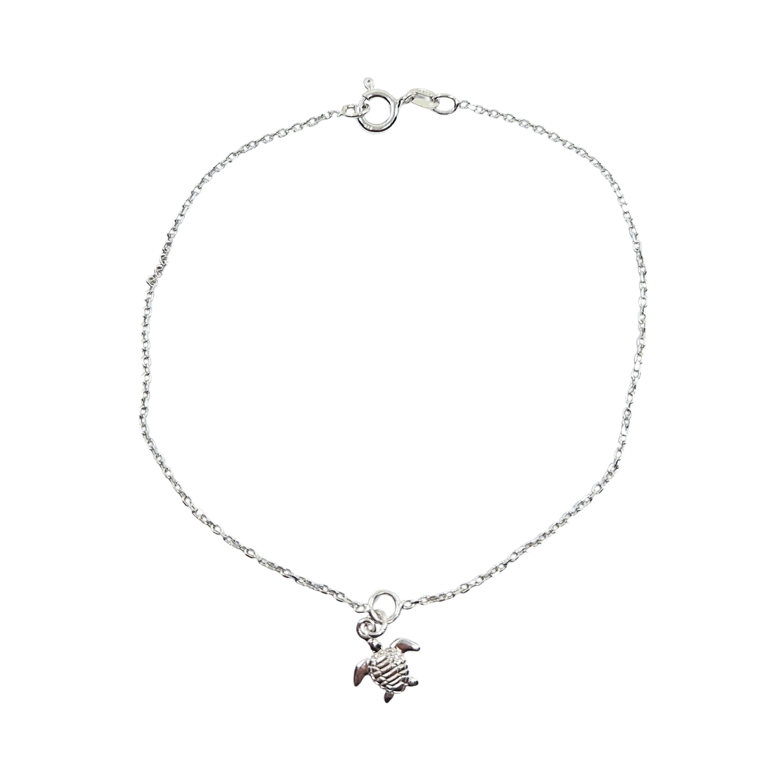 Silver Turtle Anklet 10"