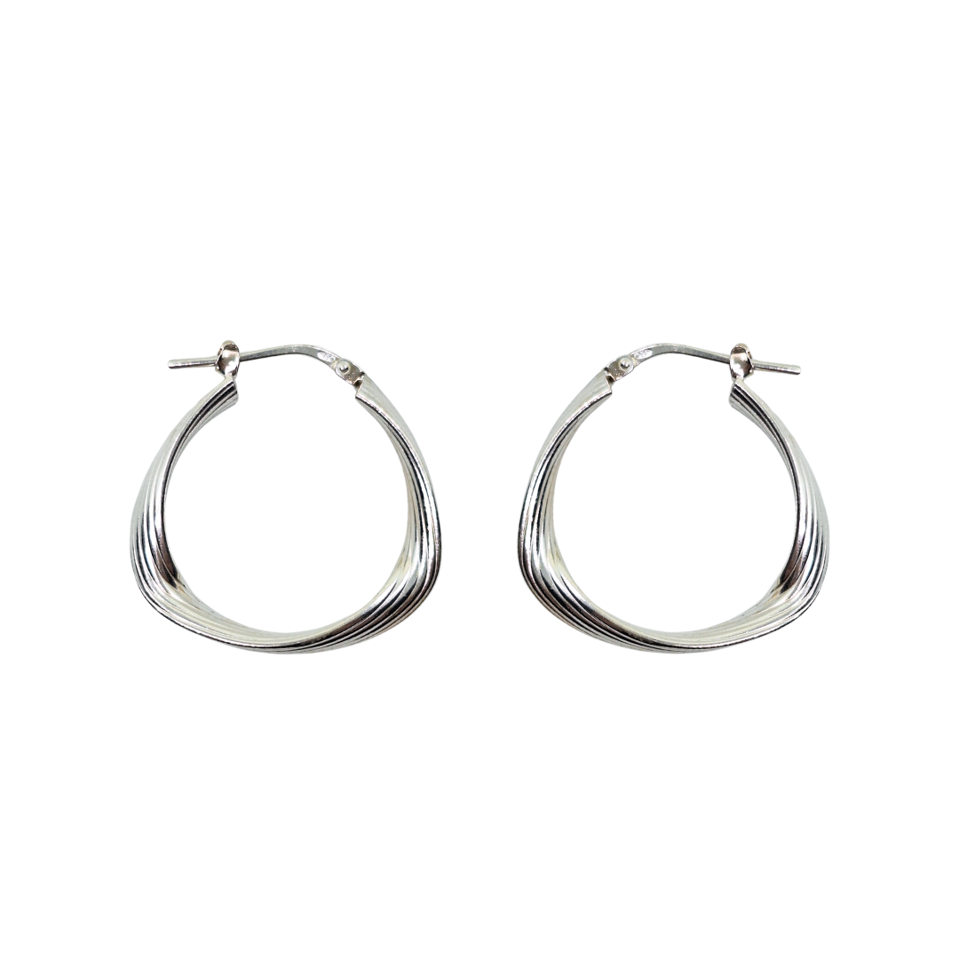 Silver Triangular Twisted Creole Earrings
