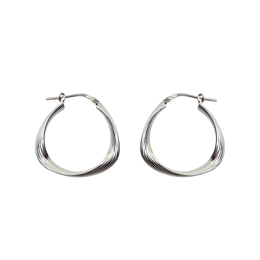 Silver Triangular Twisted Creole Earrings