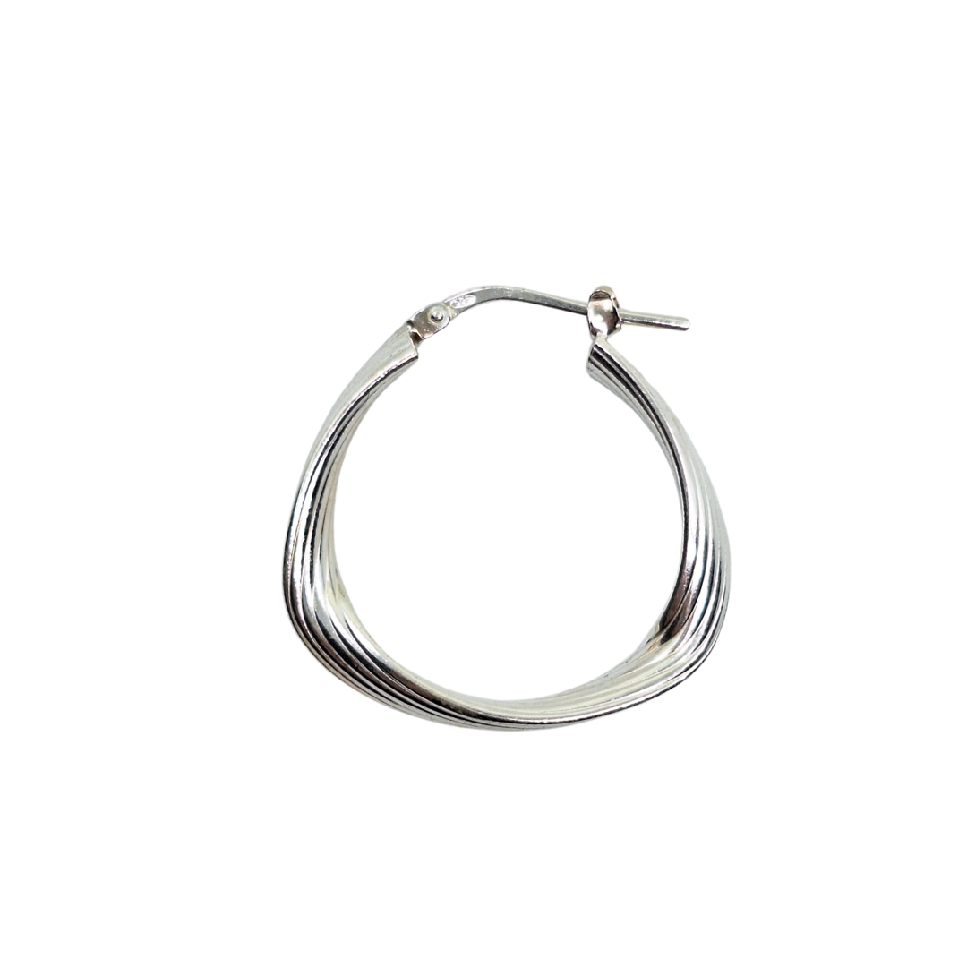 Silver Triangular Twisted Creole Earrings
