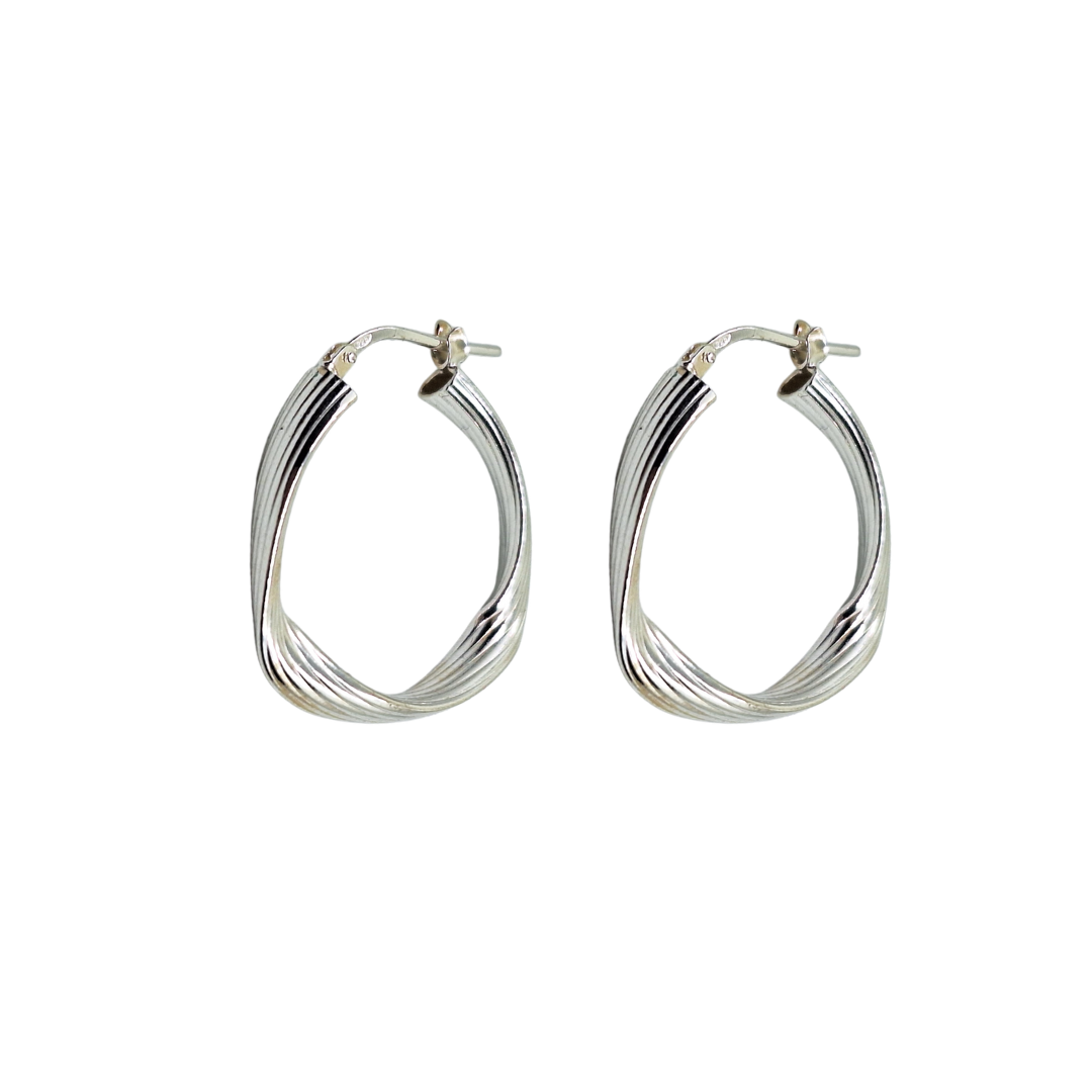 Silver Triangular Twisted Creole Earrings