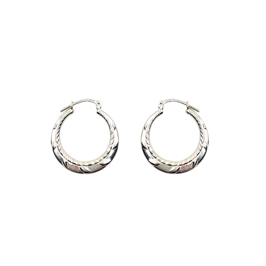 Silver Fancy Creole Earrings
