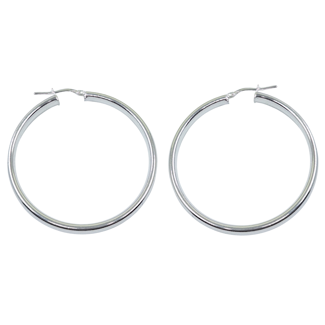 Silver 45mm D-Shape Hoop Earrings