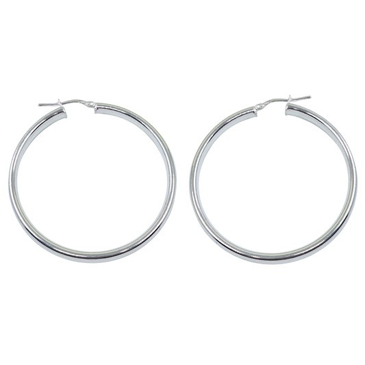 Silver 45mm D-Shape Hoop Earrings