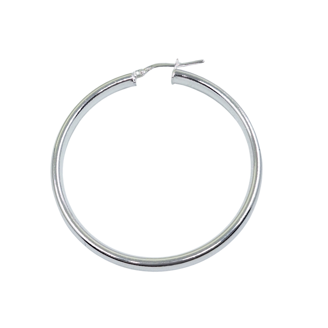 Silver 45mm D-Shape Hoop Earrings