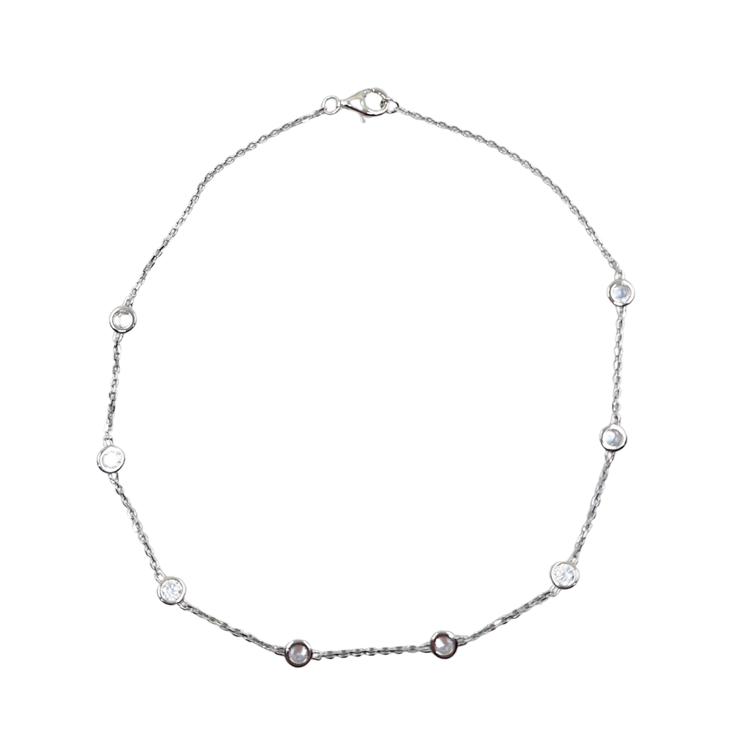 Silver Cubic Zirconia Anklet 10"