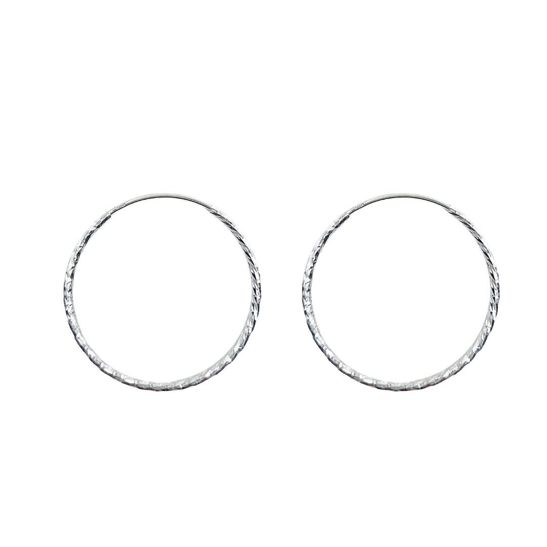 Silver 30mm Patterned Hoop Earrings