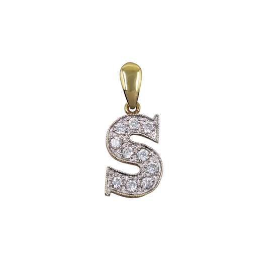 9ct Yellow Gold Cubic Zirconia Initial S Pendant