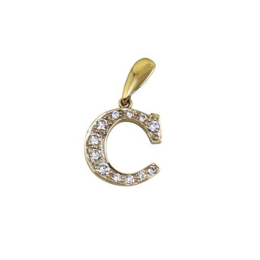 9ct Yellow Gold Cubic Zirconia C Initial Pendant