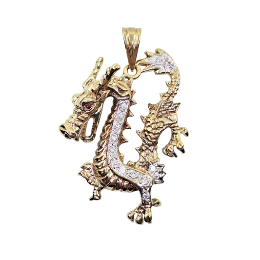9ct Yellow Gold Cubic Zirconia Dragon Pendant
