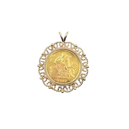 9ct/22ct Yellow Gold Half Sovereign Pendant 1982