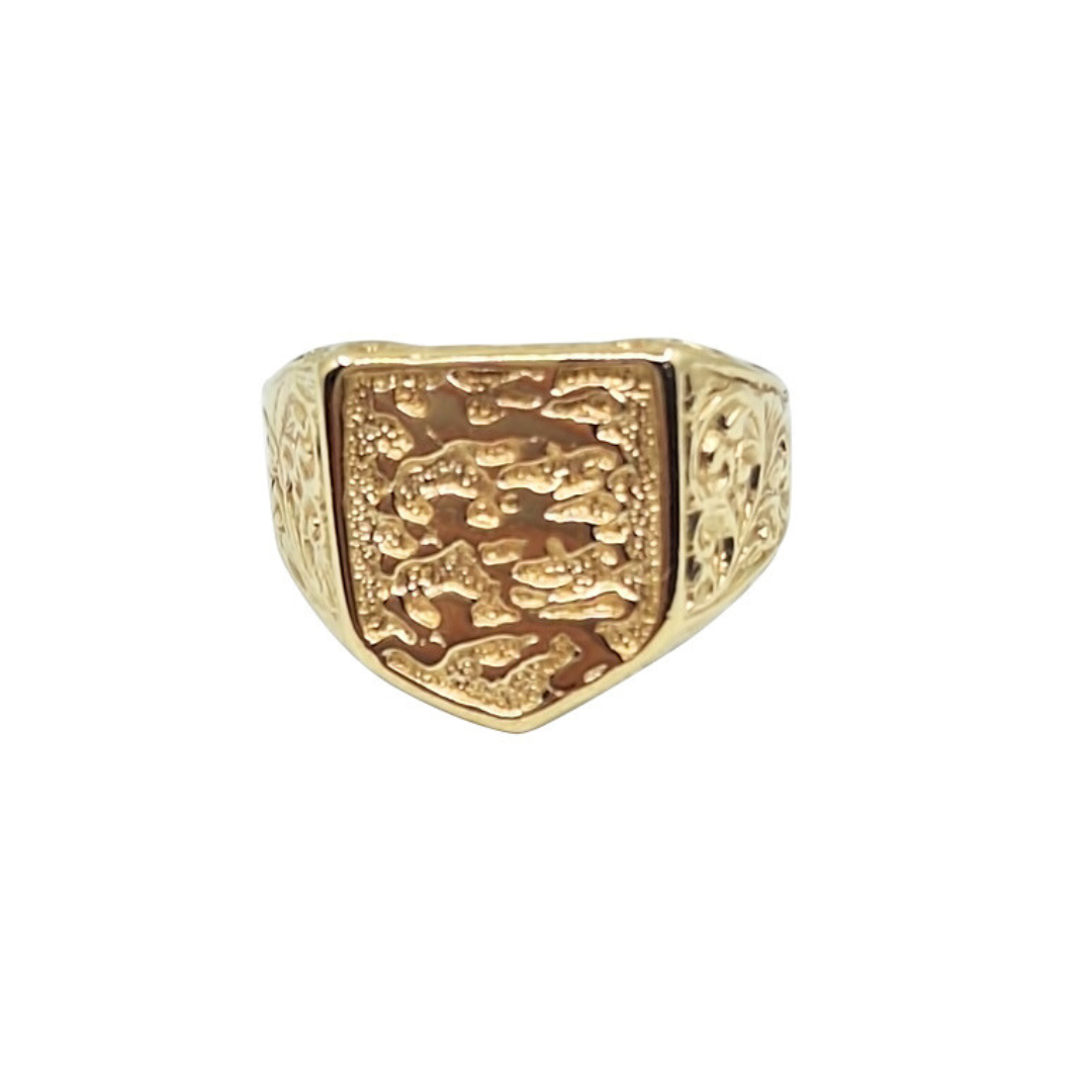 9ct Yellow Gold 3 Lions England Ring