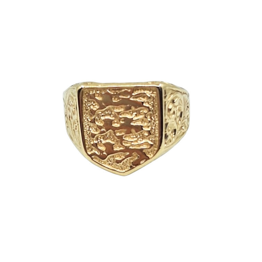 9ct Yellow Gold 3 Lions England Ring