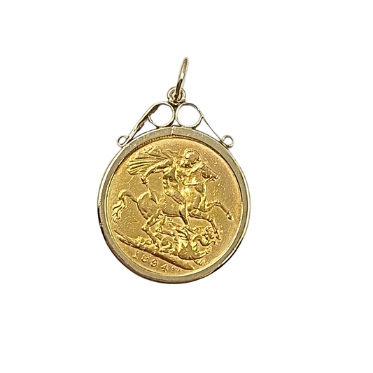 9ct /22ct Yellow Gold Full Sovereign Pendant 1894