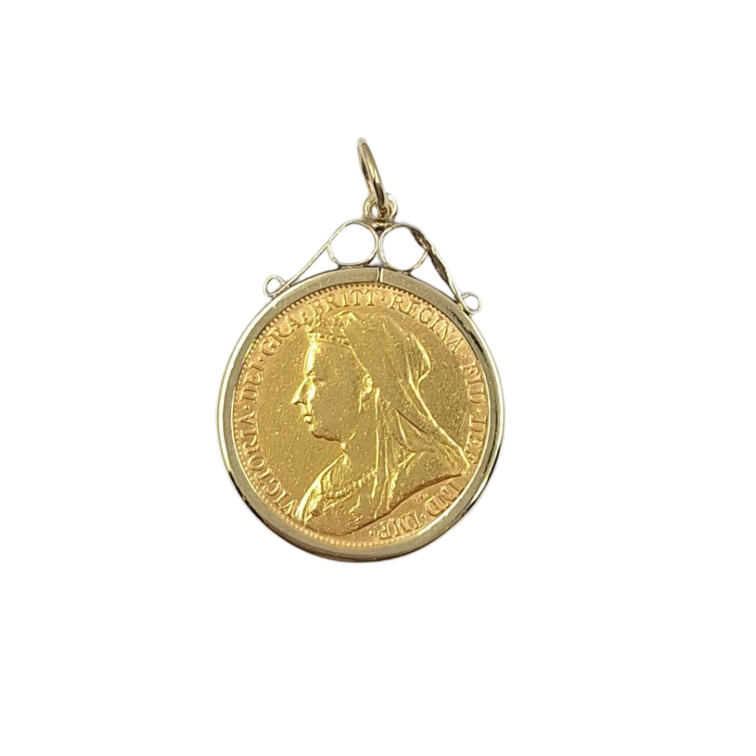 9ct /22ct Yellow Gold Full Sovereign Pendant 1894