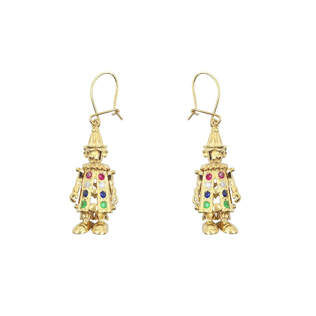 9ct Yellow Gold Clown Drop Earrings