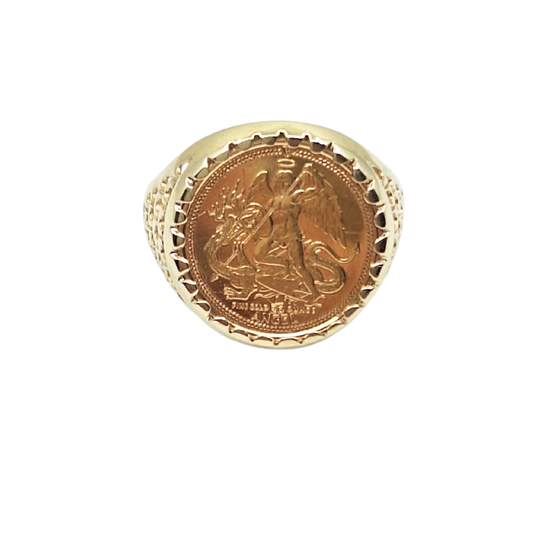 9ct/Fine Yellow Gold Angel Coin Ring 1990