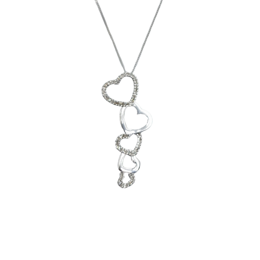 9ct White Gold Diamond Heart Pendant & Chain 0.13ct