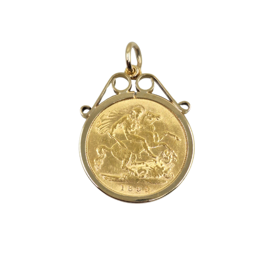 9ct/22ct Yellow Gold Half Sovereign Pendant 1899