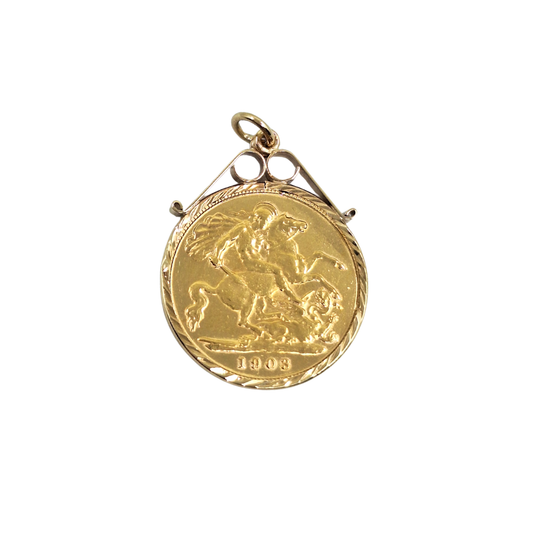 9ct/22ct Yellow Gold Half Sovereign Pendant 1903