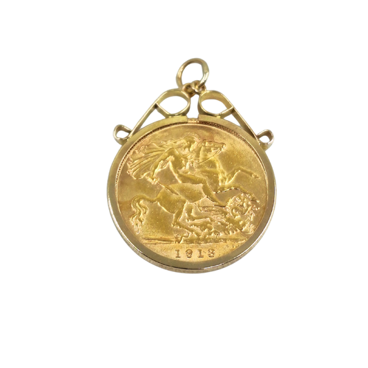 9ct/22ct Yellow Gold Half Sovereign Pendant 1913