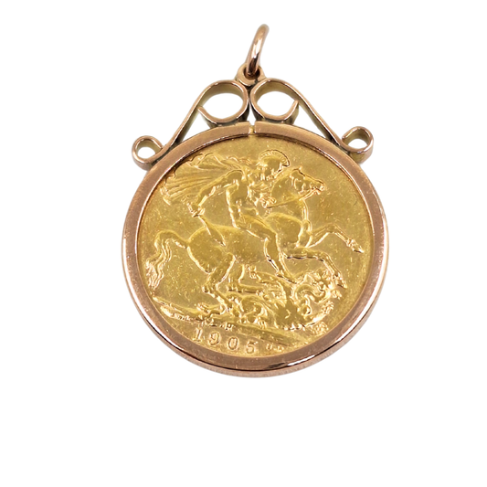 9ct/22ct Rose Gold Full Sovereign Pendant 1905