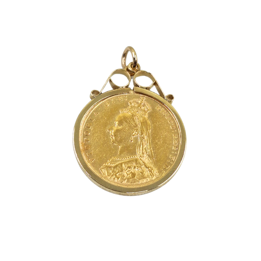 9ct/22ct Yellow Gold Full Sovereign Pendant 1888