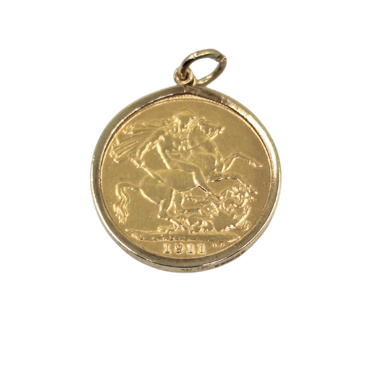 9ct/22ct Yellow Gold Full Sovereign Pendant 1911
