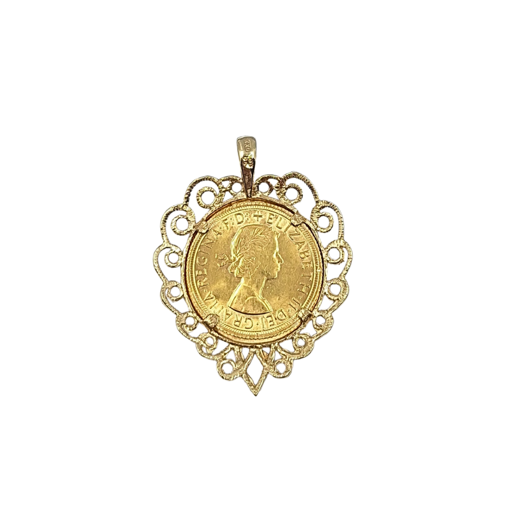 9ct /22ct Yellow Gold Full Sovereign Pendant 1966