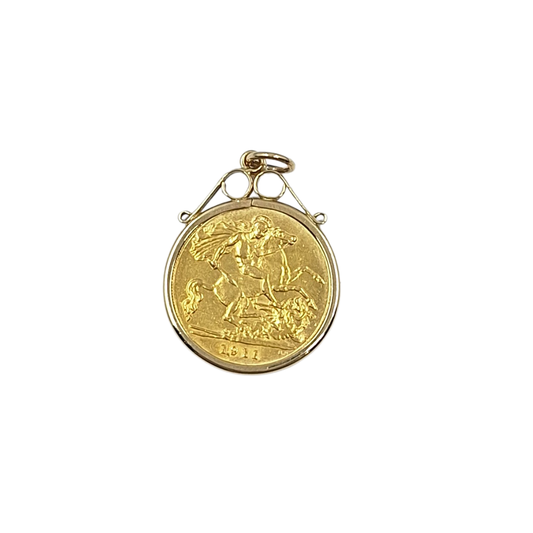 9ct/22ct Yellow Gold Half Sovereign Pendant 1911