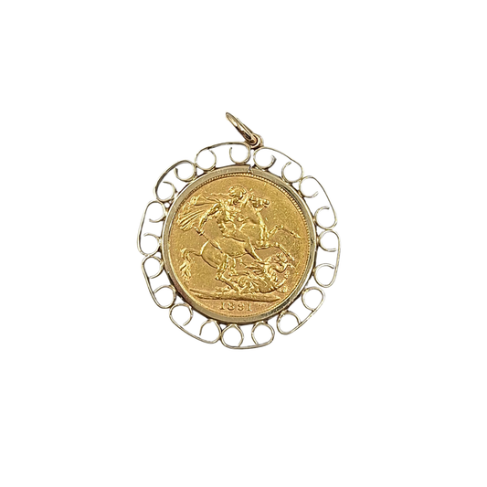9ct /22ct Yellow Gold Full Sovereign Pendant 1891