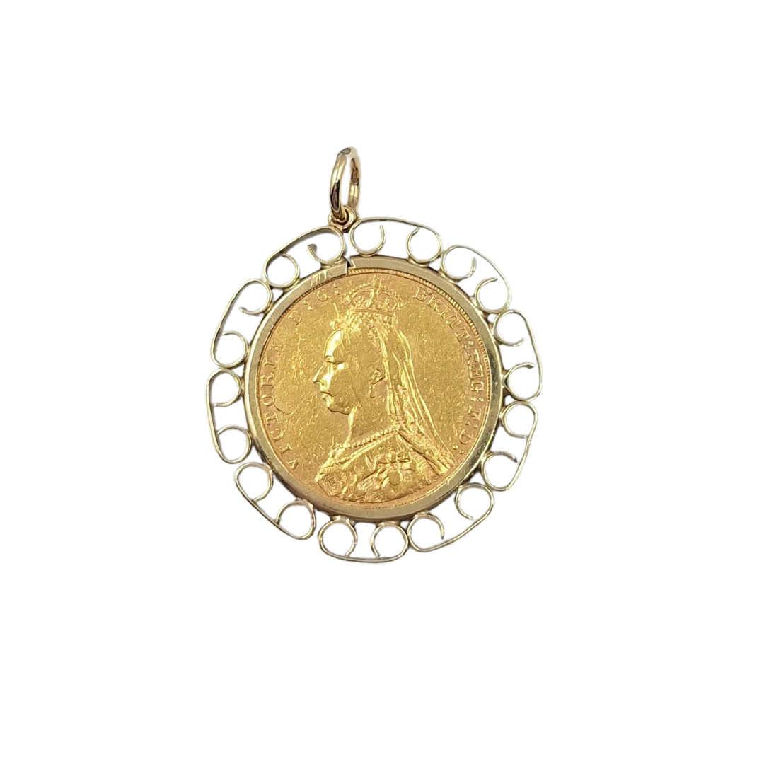 9ct /22ct Yellow Gold Full Sovereign Pendant 1891