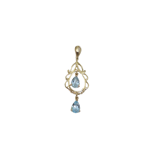 9ct Yellow Gold Aquamarine Tear Drop Pendant