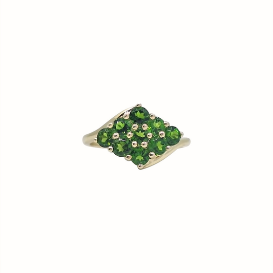 9ct Yellow Gold Green Gemstone Cluster Ring