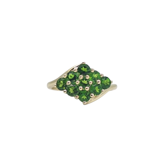 9ct Yellow Gold Green Gemstone Cluster Ring