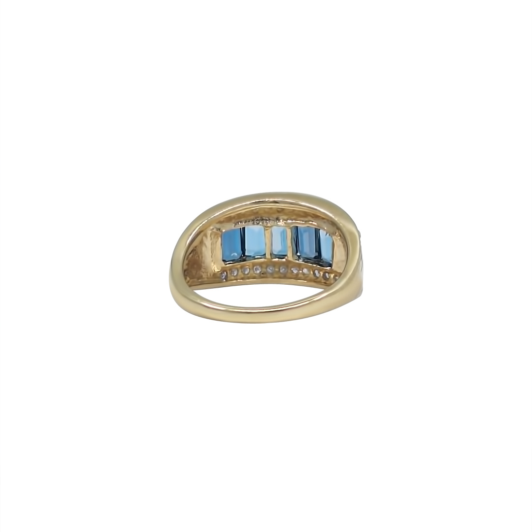 9ct Yellow Gold Blue Topaz & CZ Band Ring
