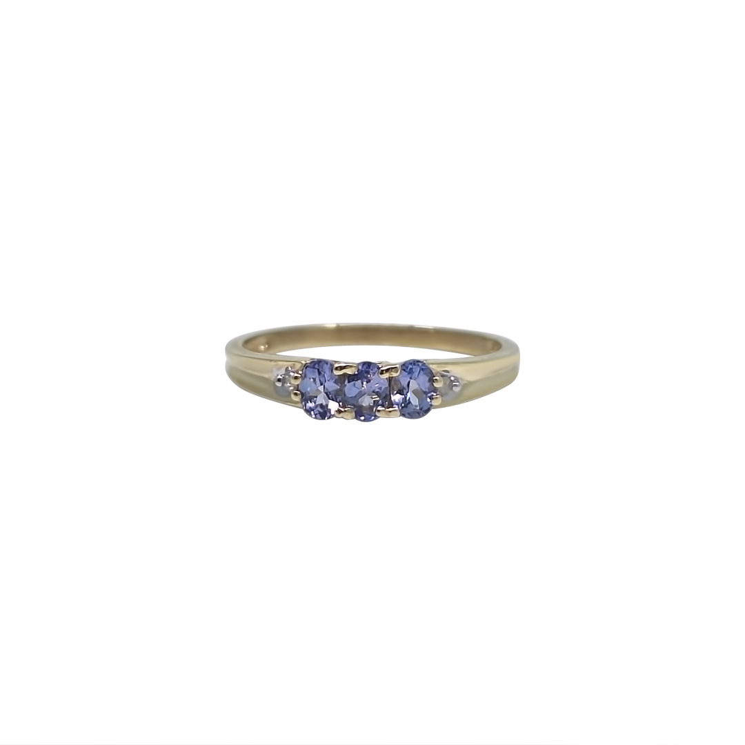 9ct Yellow Gold Three Stone Tanzanite Ring